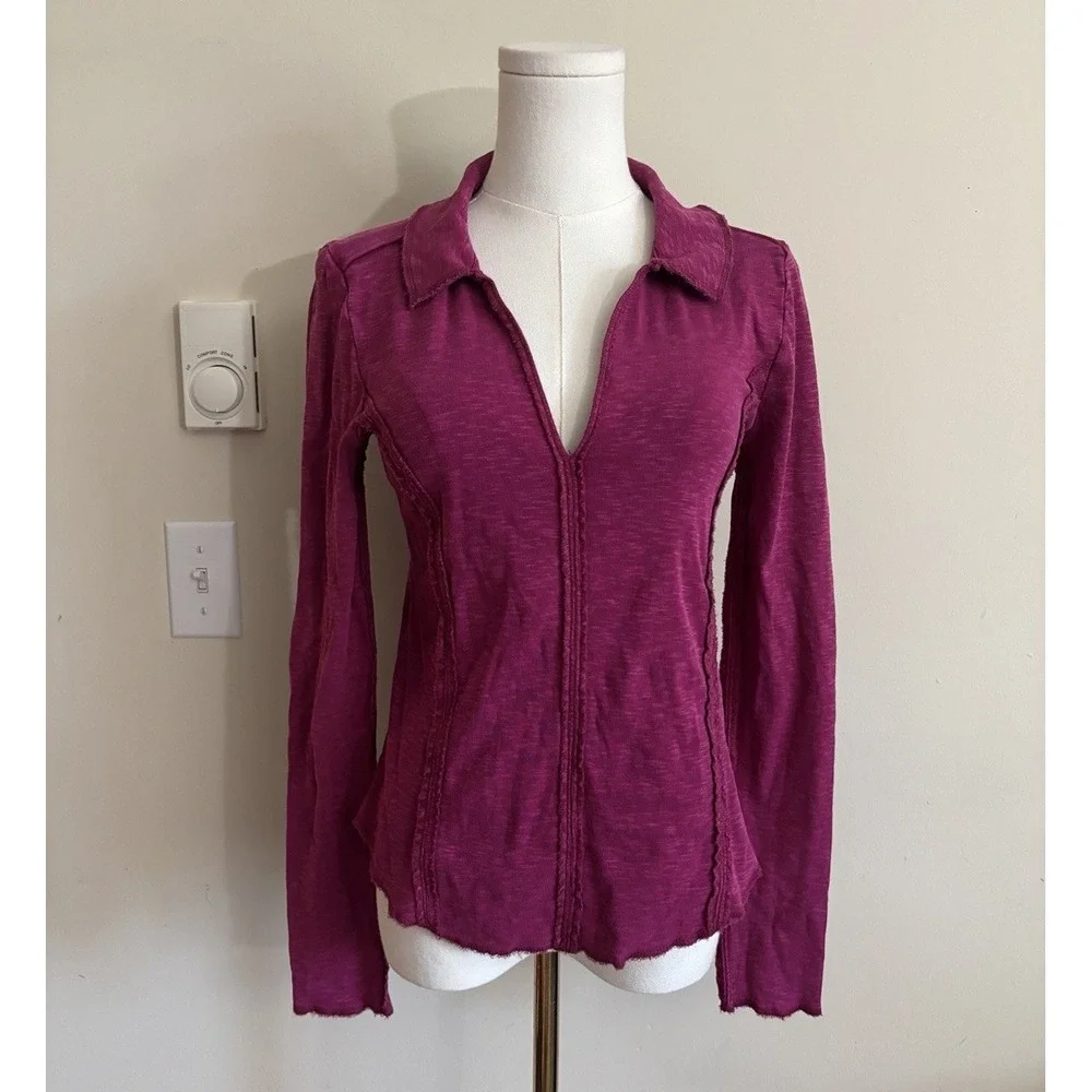 Anthropologie Pilcro Womens Small Collared Shirt Tight Slim Fit Bodycon Preppy - Picture 1 of 7